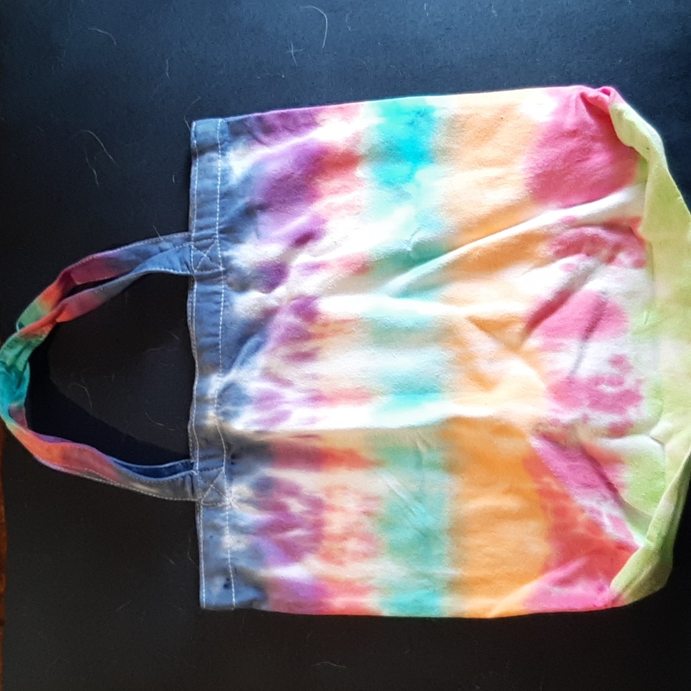 13x13 1/2 inch canvas tote bag. Multicolor tie dye.